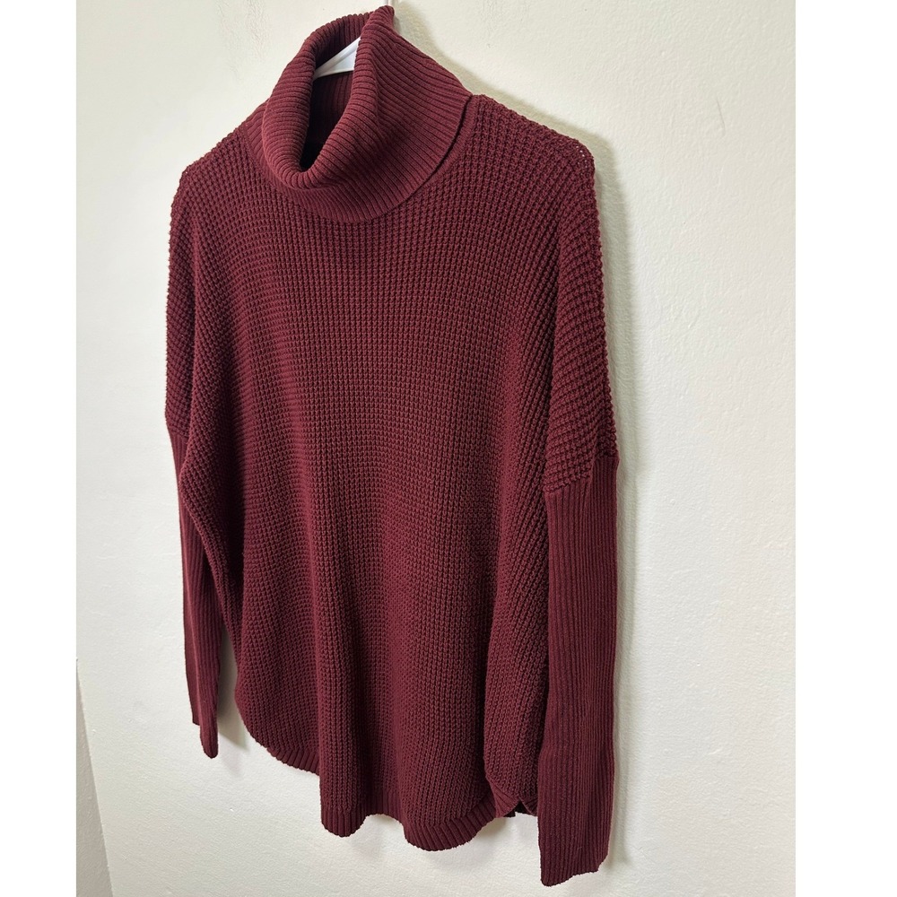 Michael Kors Burgundy Waffle Knit Turtleneck Sweater Women Size L Oversized Cozy - Picture 3 of 10